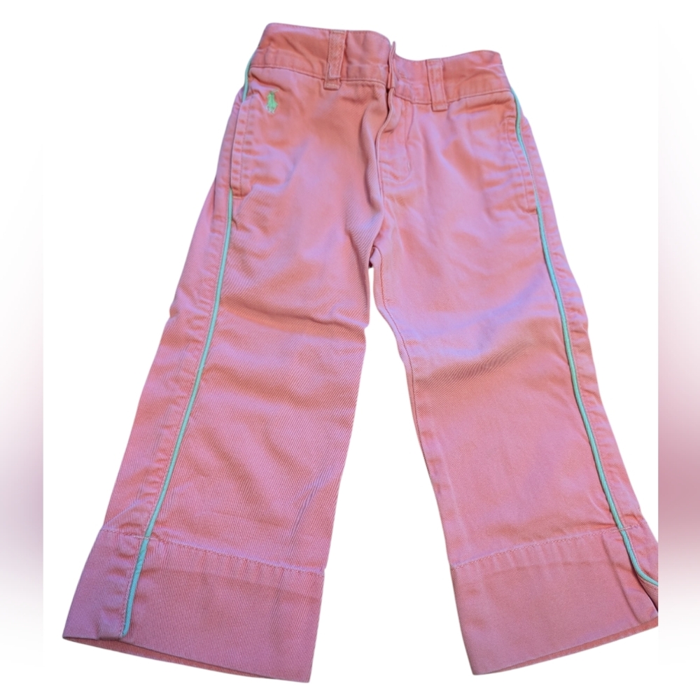 Vintage Ralph Lauren 100% Cotton Pink And Lime Green Girls Pants, Size 2T
